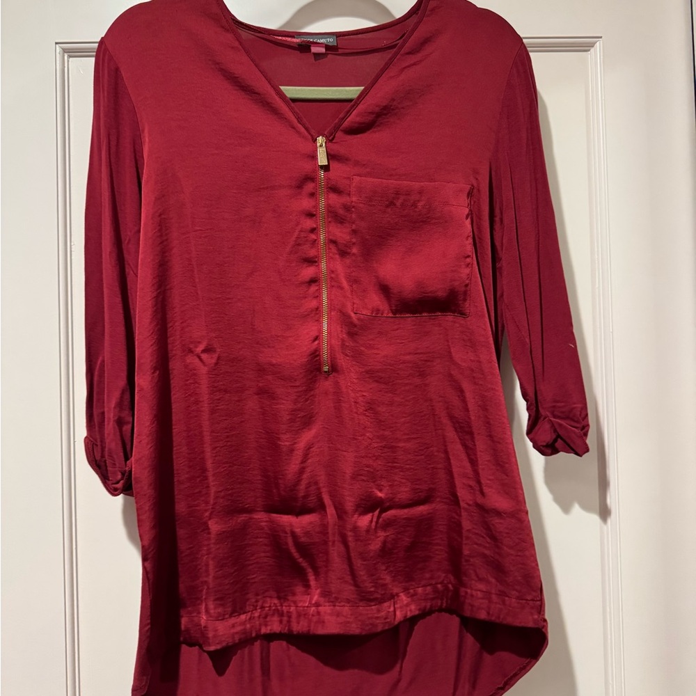Vince Camuto Red Asymmetrical Tunic with Mandarin Collar